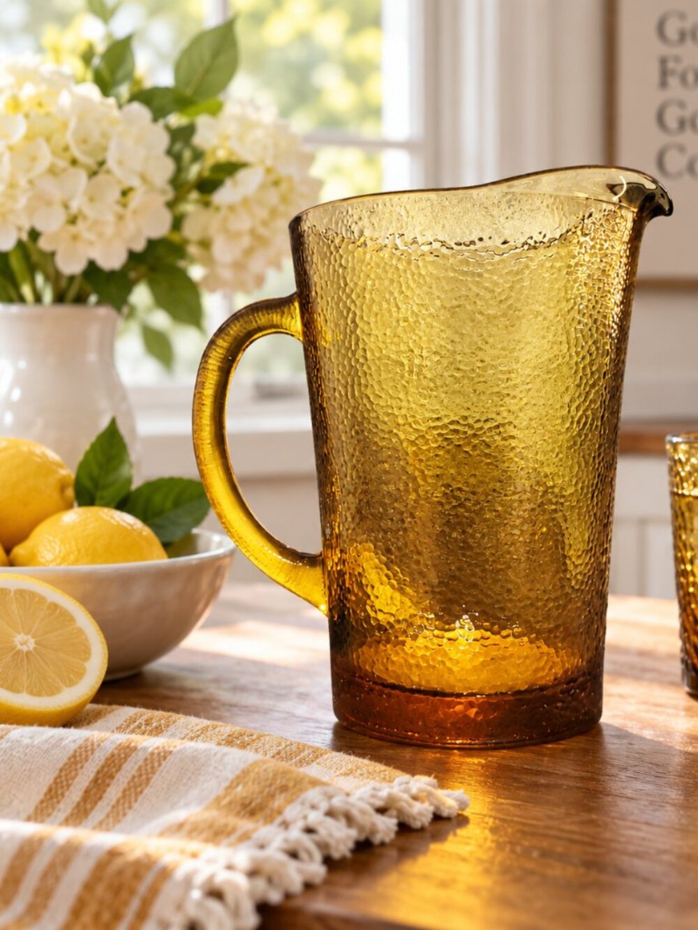 Vintage Amber Retro Mid-Century Textured Glass Pitcher